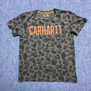 Carhartt Youth Large 14-16 Camo T-Shirt Green Brown Logo Tee Outdoor Hunting